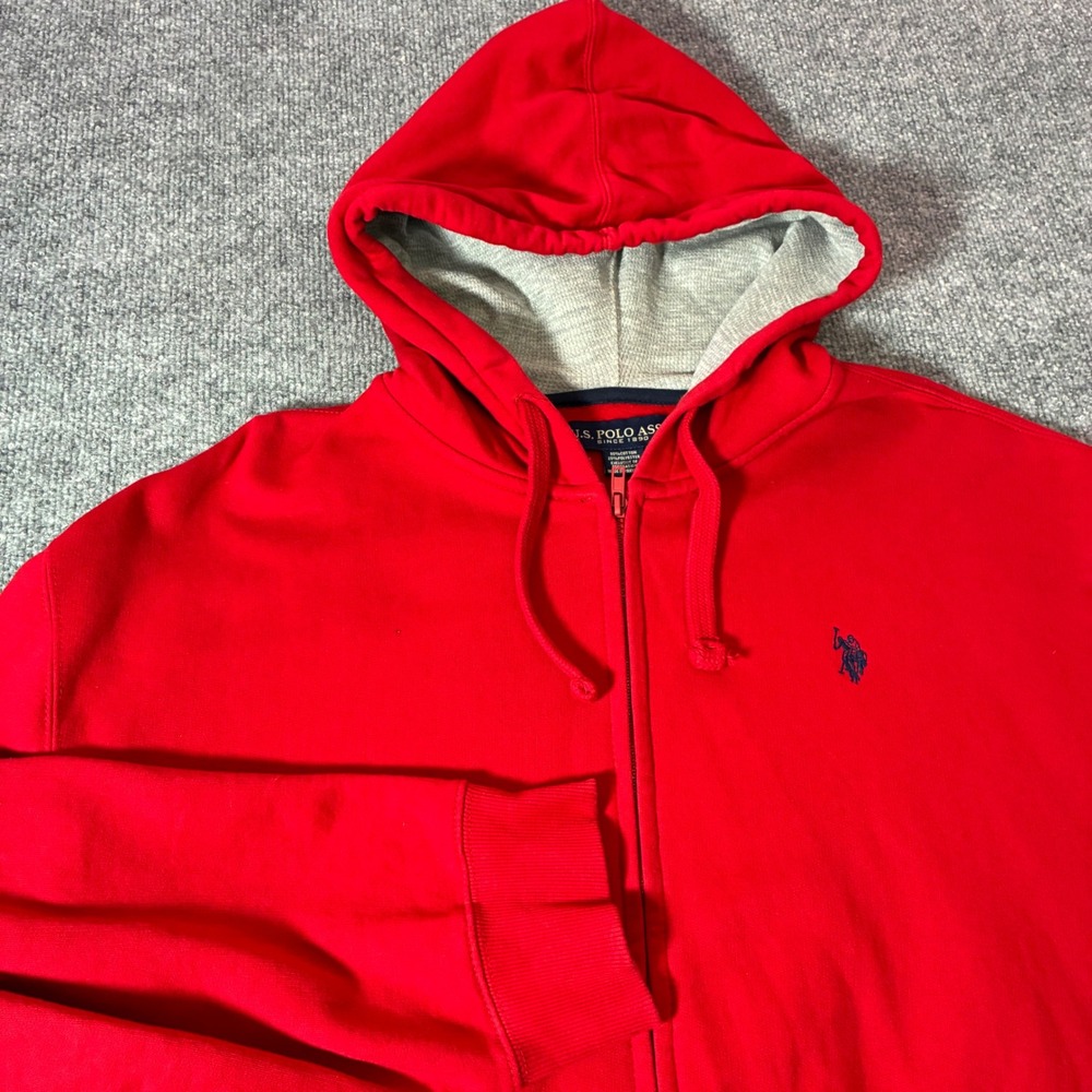 US Polo Assn Zip Hoodie Mens XXL Red Embroidered Logo Fleece Jacket